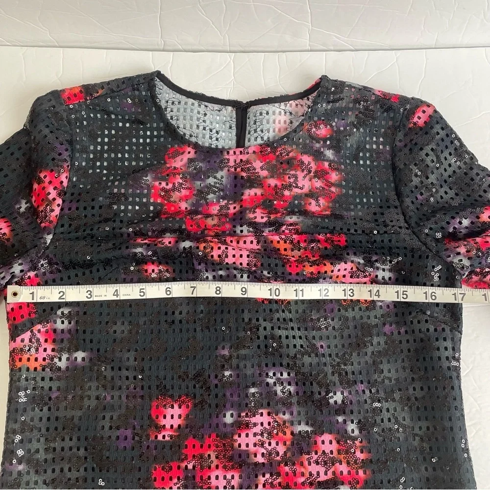 Trina‎ Turk Floral Sequin Party Dress Black Pink 3/4 Sleeves Size 2 Dressy - Picture 11 of 13